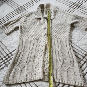 Small Cream Cable-Knit Short Sleeve Cardigan, Adjust Waist